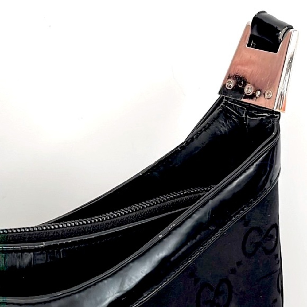 GUCCI VINTAGE BLACK HANDBAG Patent leather Details. Made in Italy - Picture 9 of 12